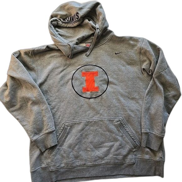 Vintage Nike 1990s Illinois Fighting Illini Embroidered Gray Pullover Hoodie XXL - Picture 1 of 8